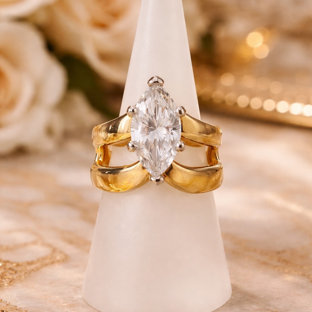 ✨ Vintage 1970s Marquise CZ Cigar Band Statement Ring